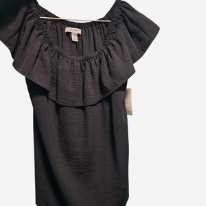 Nine West Charcoal Ruffle Off-Shoulder Blouse